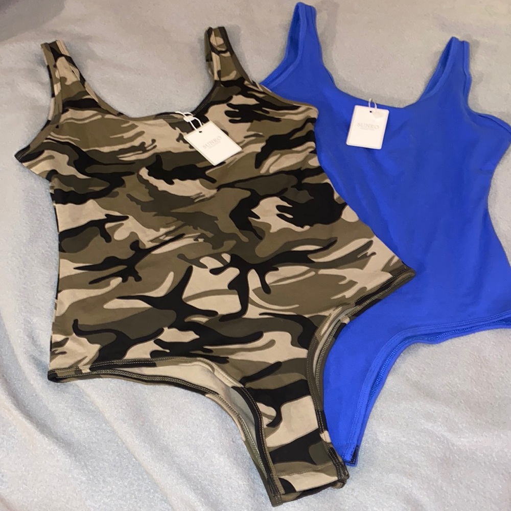 Camo & Royal Blue Tank Top Bodysuits NWT
